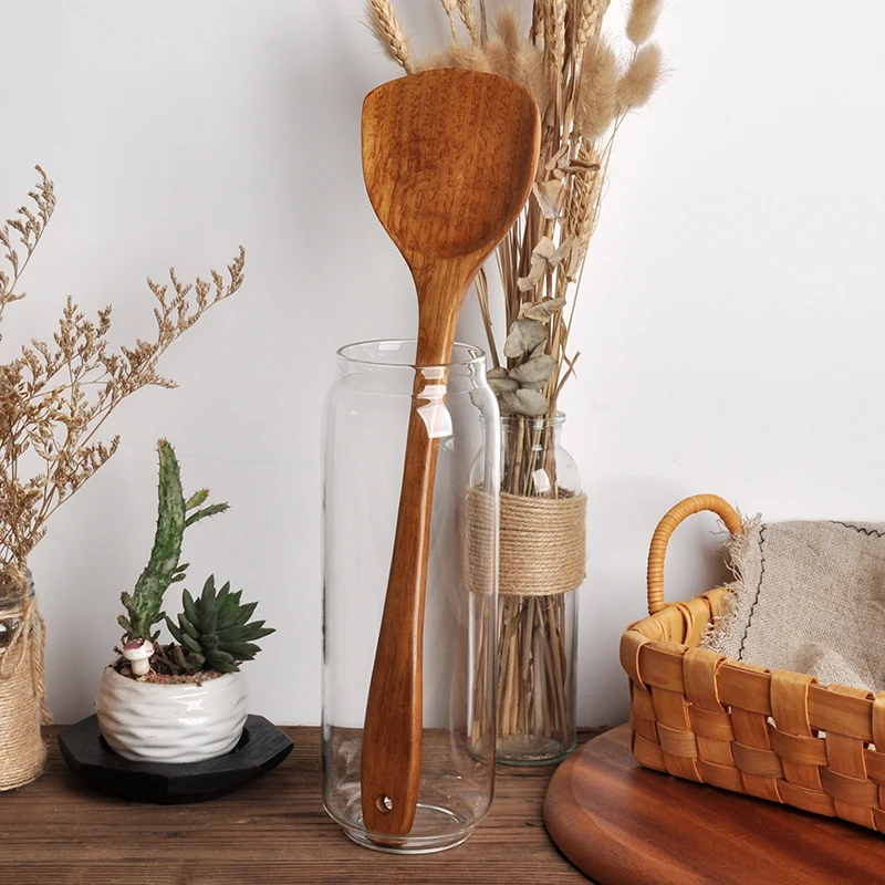  New Wood Shovel Spatula Wok Handcrafted Spoon Non Stick Cooking Scraper Kitchen