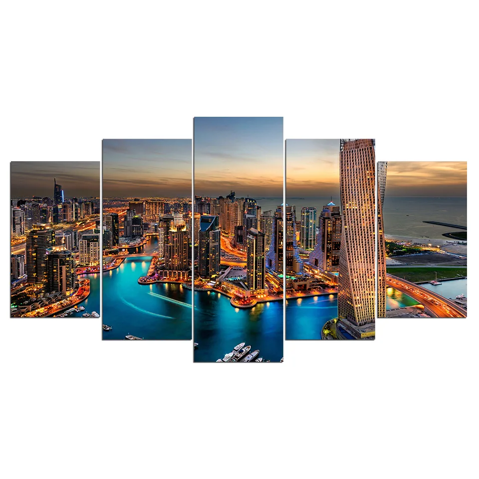 

HD 5 Panels Canvas Painting City Landscape Canvas Wall Art Sunset Scenery Pictures for Living Room Home Decor ny-1520
