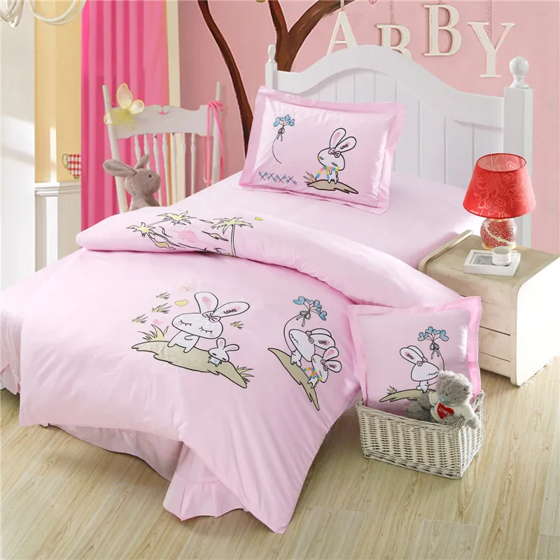 Ice pink lovely little rabbits 100 cotton quality Applique baby girls