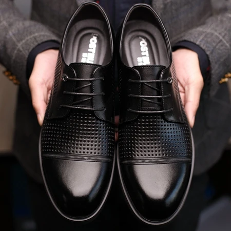 Мужские туфли на плоской подошве из натуральной кожи высокого качества мужские туфли-оксфорды на шнуровке в деловом стиле Мужская официальная обувь - Цвет: 001 Black