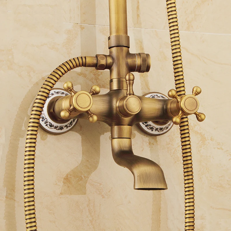 Smile Monkey Nieuw Vintage Antiek Messing Douchekraan Set Regendouche Keramiek Hand Showe Retro Wall Mount Luxe Douche set Smile Monkey Nieuw Vintage Antiek Messing Douchekraan Set Regendouche Keramiek Hand Showe Retro Wall Mount Luxe Douche set