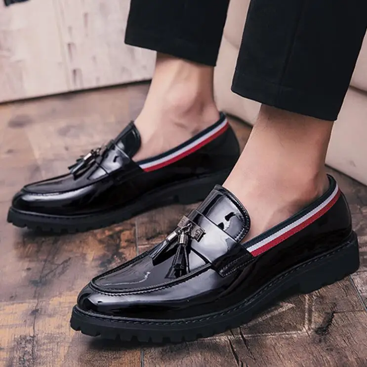 2019 New arrivals men Pantent leather smoking slippers loafer shoes ...