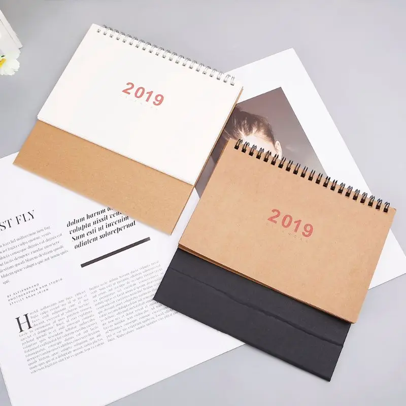 

2019 Desktop Standing Coil Kraft Paper Calendar durable Planner Yearly Agenda Organizer