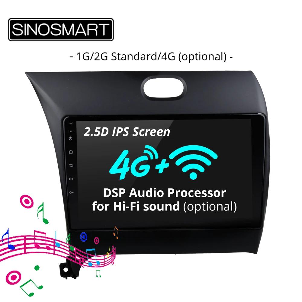

SINOSMART 2.5D IPS/QLED Screen 1G/2G Car GPS Navigation for Kia K3/Cerato/Forte 2012-2017 32EQ DSP, 4G SIM Card Slot Optional