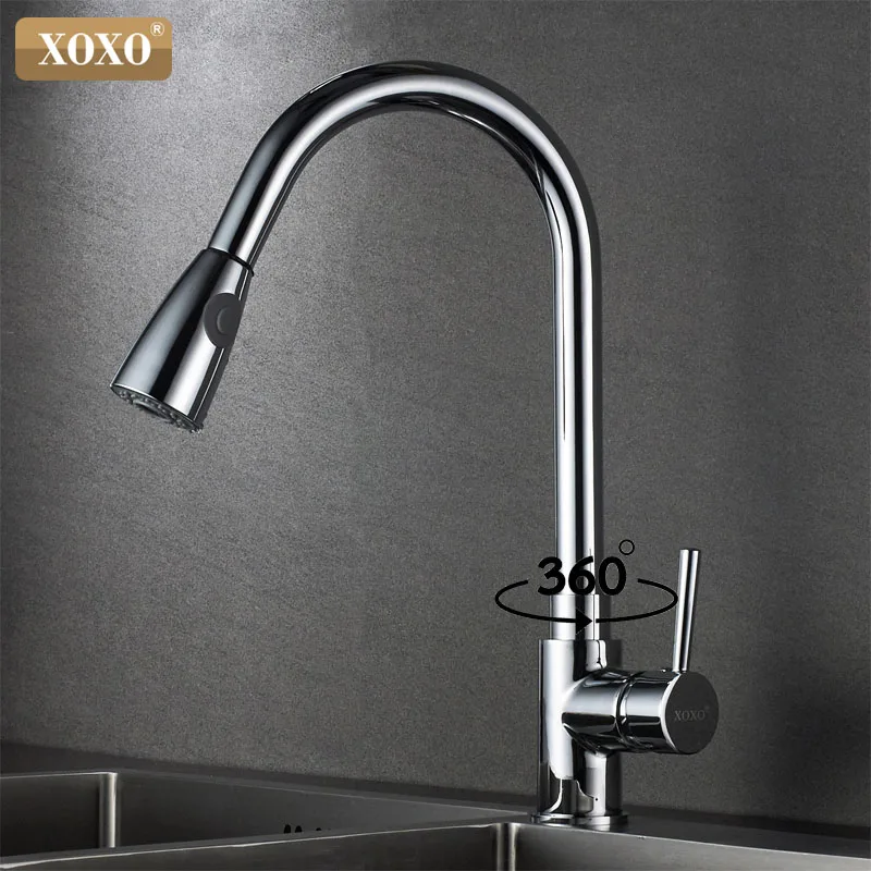  XOXO Deluxe Pull out Spray Kitchen Faucet Mixer Tap Pullout Sprayer Kitchen Faucet SATIN NICKEL BRU - 32769724148