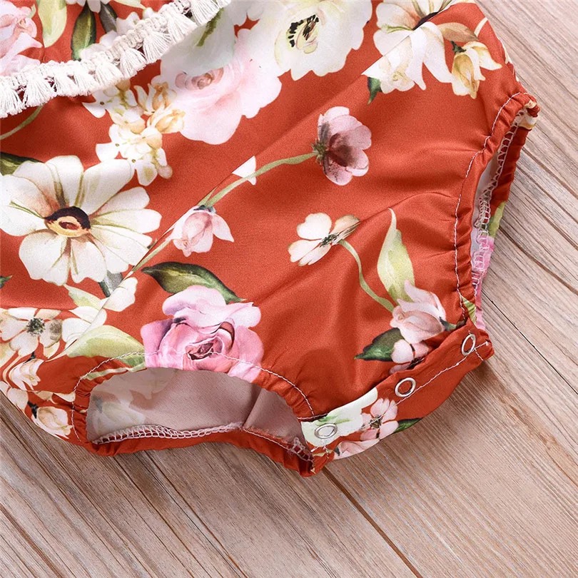 Fashion cute design Summer Baby Girls Ruffles Floral Print Romper Bodysuit Jumpsuit+Headband Outfits 2019 new (6)