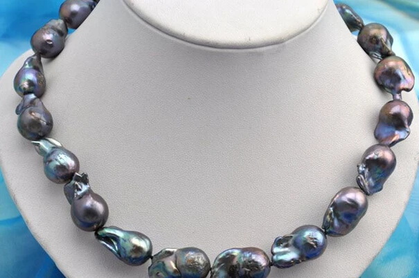 

0002038 Rare 18" 23mm baroque black keshi reborn pearl necklace
