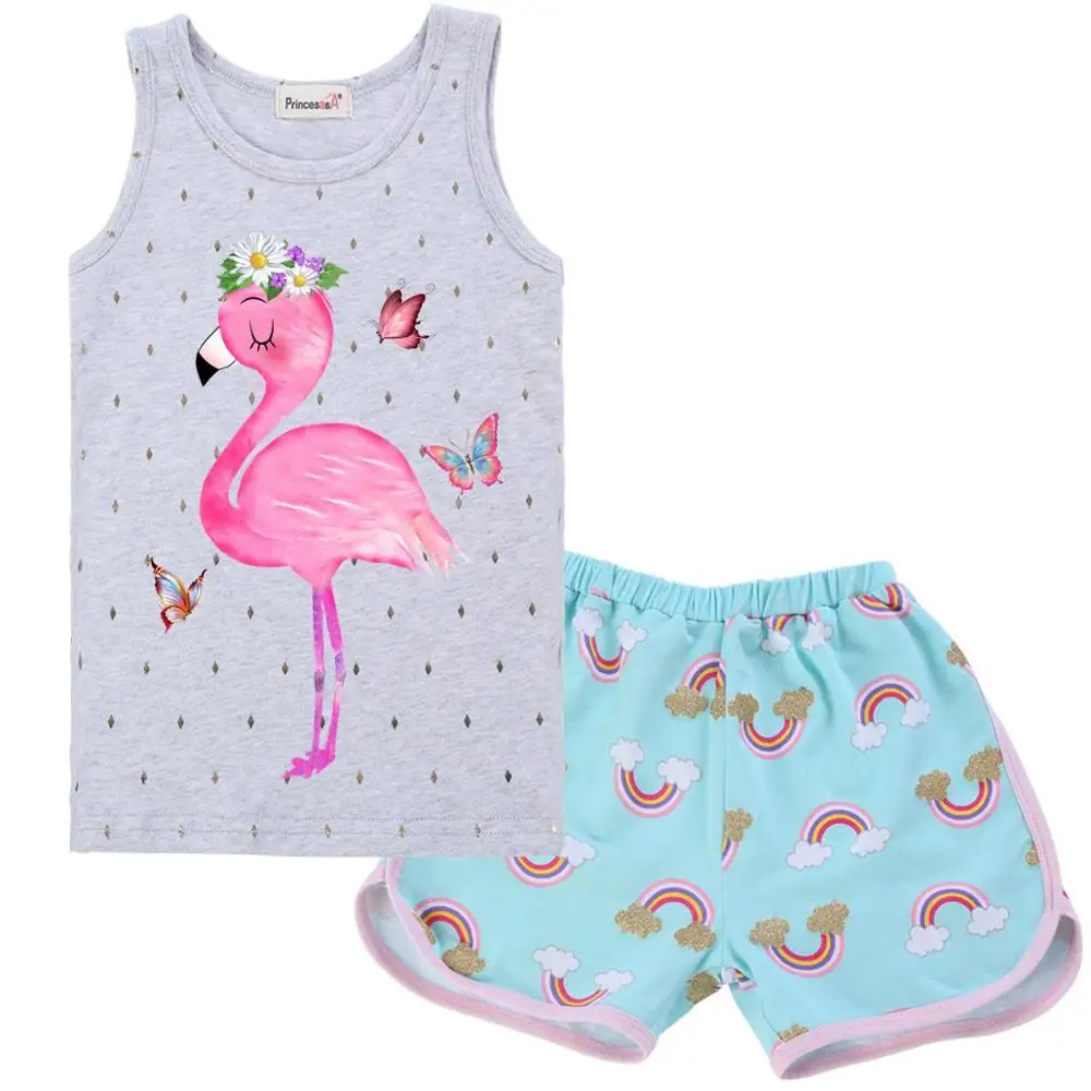 Baby Girls Clothes Flamingo Summer Children Clothes Shirt Shorts 2PCS Set Girls Clothing Sets Kids Suit Toddler Boy Clothes - Цвет: 6X1-T27-6Y1