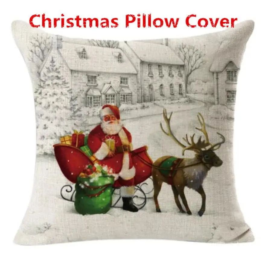 

New Christmas Linen Square Cushion Cover Decorative Pillowcases Cusion for home sofa car decor funda de almohada almohadas 806