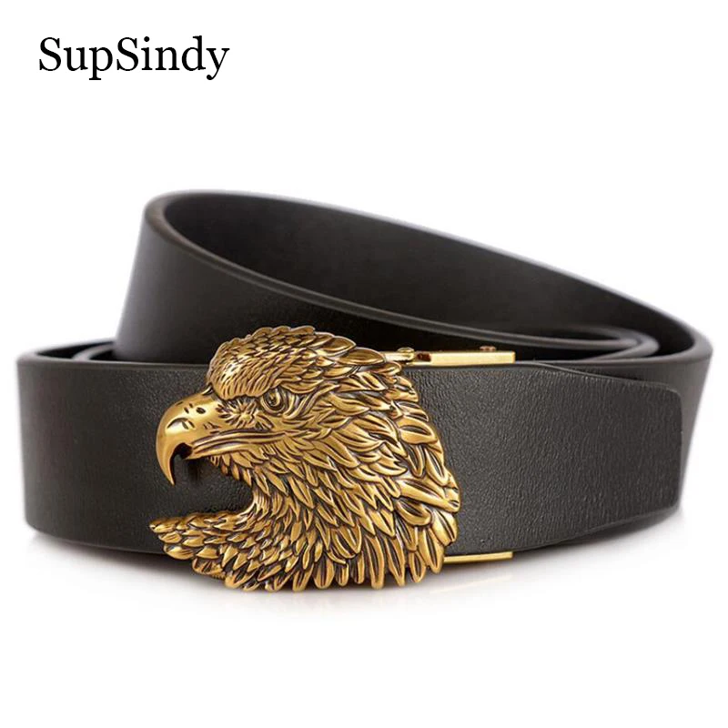 SupSindy мужской кожаный ремень винтажный орел металлическая Автоматическая пряжка черные пояса из натуральной кожи для мужчин пояс из