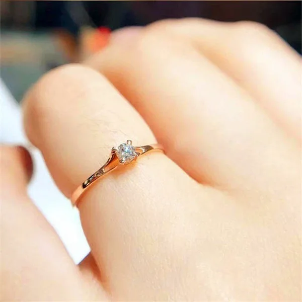 Simple Classic Style Rings For Women Four Claws Mini Cubic Zirconia Rose White Gold Color Birthday Gift Fashion Jewelry KCR231