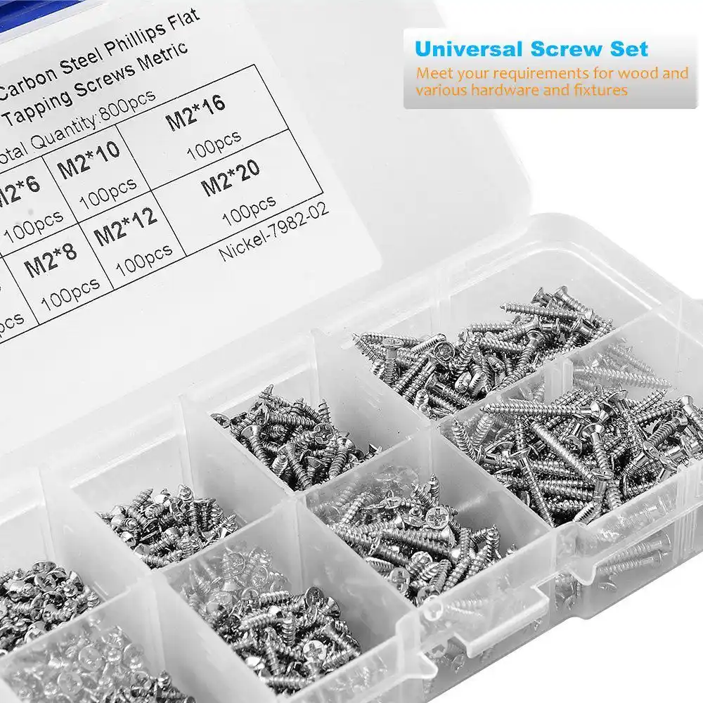800 X Stainless Steel Self Tapping Screw Kit Lock Nut Wood Thread Nail Screw Set