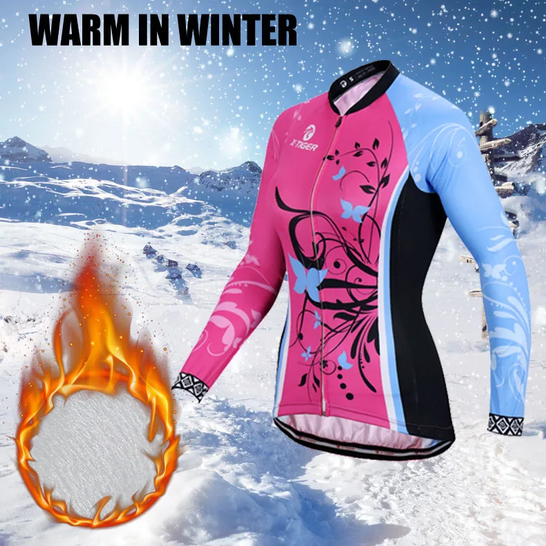 X-Tiger Women Winter Pro Cycling Jersey Fleece Thermal Cycling Bike Wear Keep Warm MTB Bicycle Clothing Ropa De Ciclismo