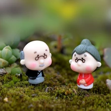 2Pieces Pastoral Happy Grandparents Dolls Home Pots Miniature Decoration Grandpa/Grandma Fairy Garden Ornaments Figurine Decor