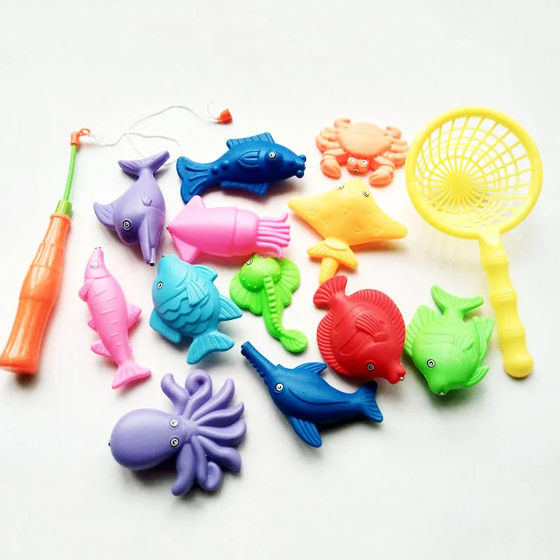 Детская 14 шт./компл. Магнитная рыбалка родитель-ребенок интерактивные игрушки с изображением популярной игры 1 стержень 1 сетью 12 3D рыбы детские игрушки для ванной игрушки для улицы