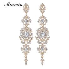 Minmin, золотые/Серебряные длинные висячие серьги для женщин, цветочная форма, модные свадебные украшения, свадебные висячие серьги с кристаллами, вечерние серьги EH182