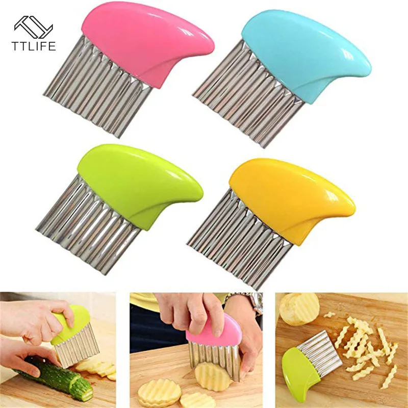 

TTLIFE 4 Colors French Fries Cutter Stainless Steel Potato Chips Making Peeler Cut Handle Vegetable Kitchen Knives Fruit Tool