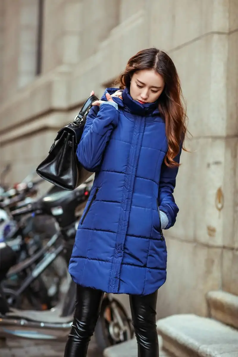 Плюс Размеры конфеты colorautumn зимняя куртка Для женщин Толстая куртка с капюшоном на подкладке из хлопка стеганая куртка утягивающий хлопковый зимняя женская парка 4XL - Цвет: Dark Blue