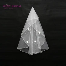 Wowbridal элегантный невесты фата аппликация жемчуг бисера лента край из органзы длинные свадебные аксессуары