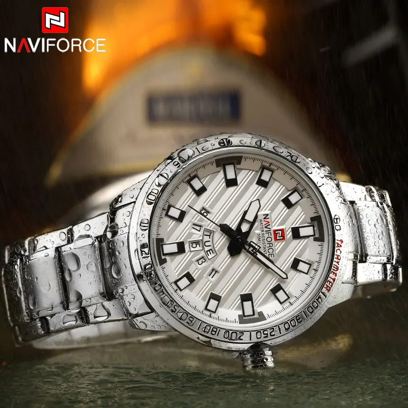 Men Quartz Watch NAVIFORCE Luxury Sport Watches Business Silver Steel Watch 30M Waterproof Calender Wristwatches Reloj Hombre