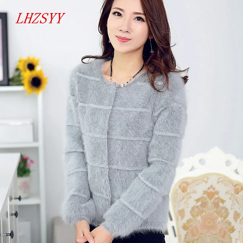 

LHZSYY Thick Coat New Winter Female Solid color Short section Mink Cashmere Coat Warm Cardigan Sweater Round Neck Knit jacket