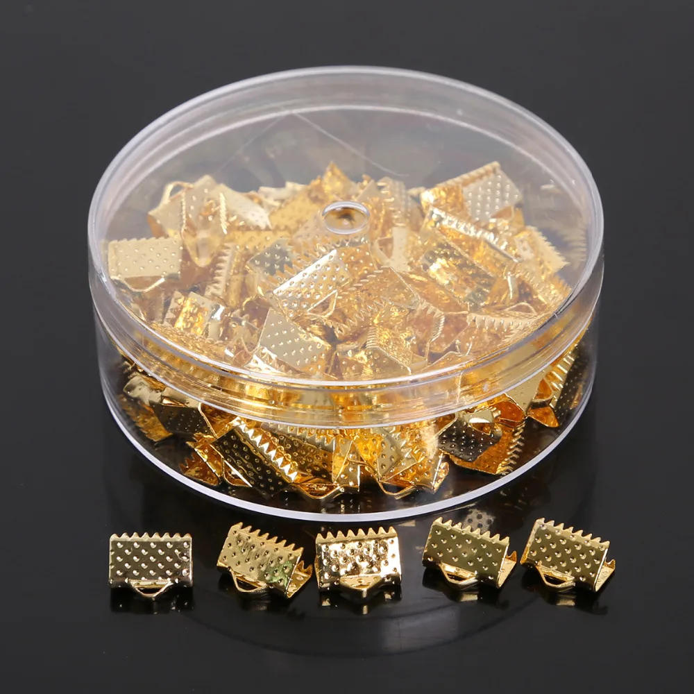 100pcs 8X10mm Textured End Caps Crimp Beads Leather Connector Clasps