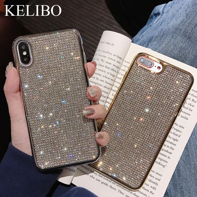 Блестящий блестящий чехол со стразами для iPhone 6 6s 7 8 Plus X XR XS 11Pro Max 11 мягкий
