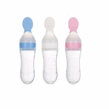 

Safety Silicone Baby Bottle With Spoon Food Supplement Rice Cereal Bottles Squeeze Spoon Milk Feeding Bottle Cup