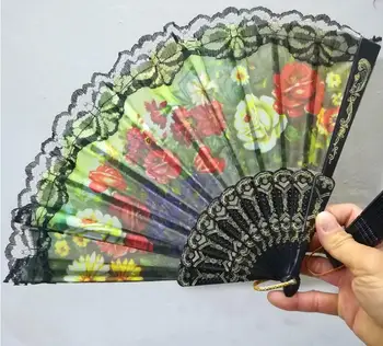 

Black Cloth Lace Folding Hand Fan for Woman Home Decor Wedding Events Party Supplies Gift SN1677