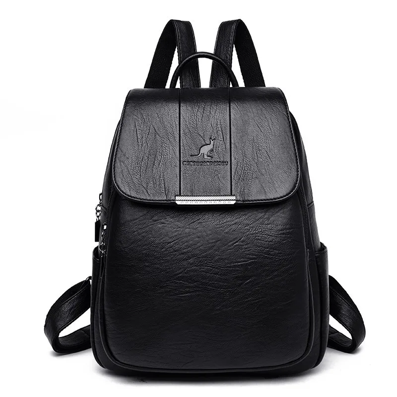 Женские кожаные рюкзаки высокого качества, женские рюкзаки, школьные сумки для девочек, Большой Вместительный рюкзак, Женский Повседневный Рюкзак - Цвет: black