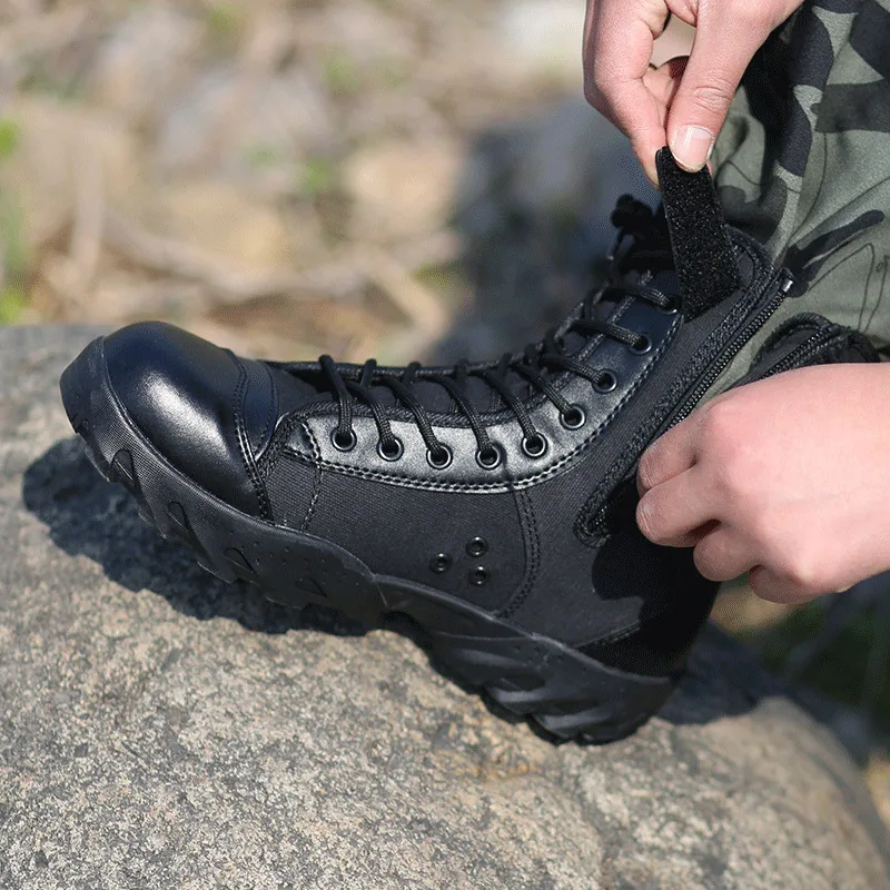 

Men tactical shoes Amry tactical summer shoes ankle boot ESDY Male High man hiking safety shoe Canvas Black Military combat boot