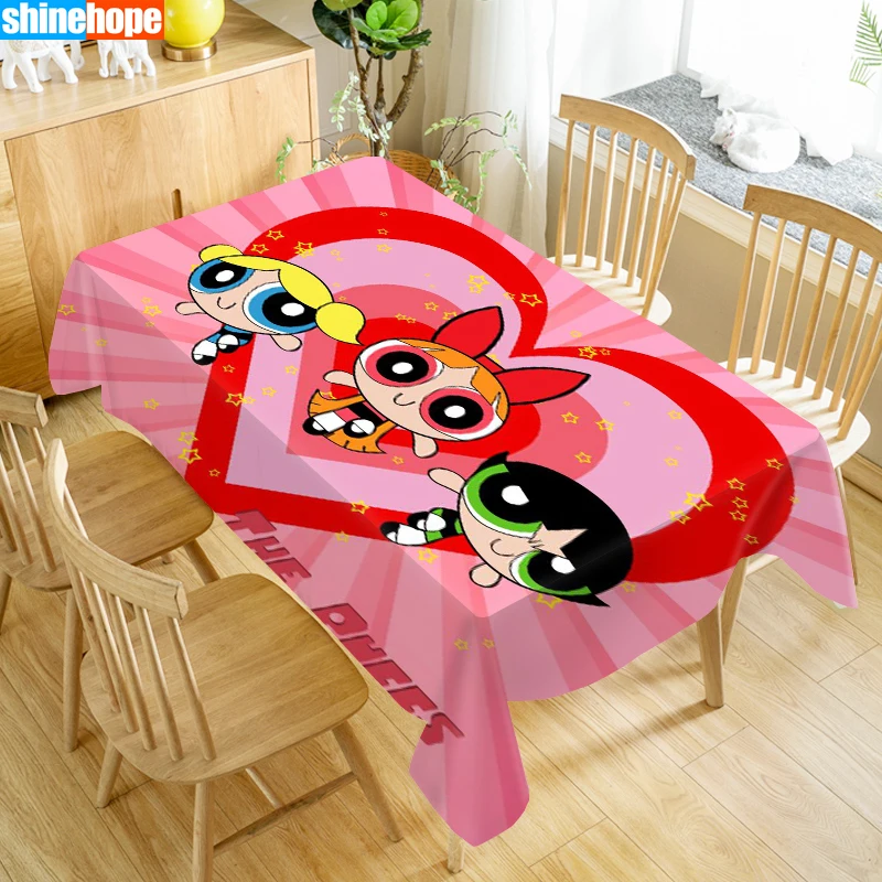 

Powerpuff Girls Tablecloth Washable Cloth Thicken Oxford Rectangular Table Cloth for Wedding size 100X140cm/140X200cm