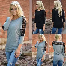 NEW Fashion Women Casual Lace Long Sleeve T-Shirts Tops Loose Ladies T-shirts Hot