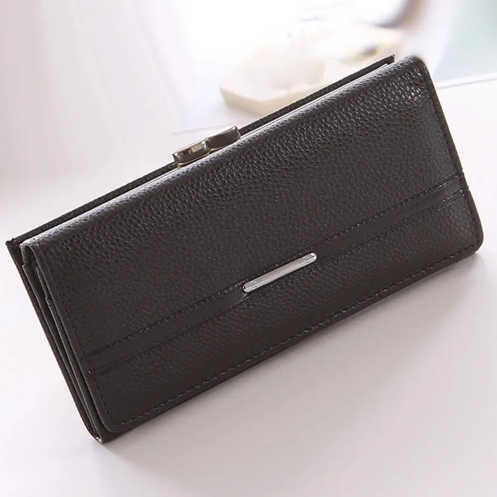 

Women Solid Color Kiss Lock Leather Clutch Phone Handbag Holder Purse Long Wallet