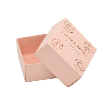 

Rose laser cut customized pink wedding return gifts box with lid