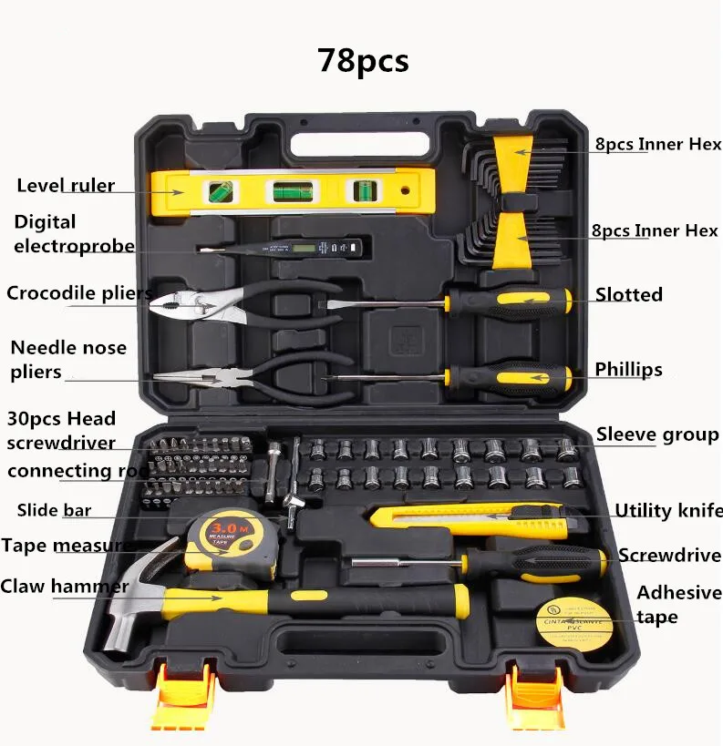 Многофункциональный набор инструментов для дома, комбинированный набор инструментов в штучной упаковке, ручная Деревообработка, Набор садовых электрических инструментов - Цвет: 78pcs
