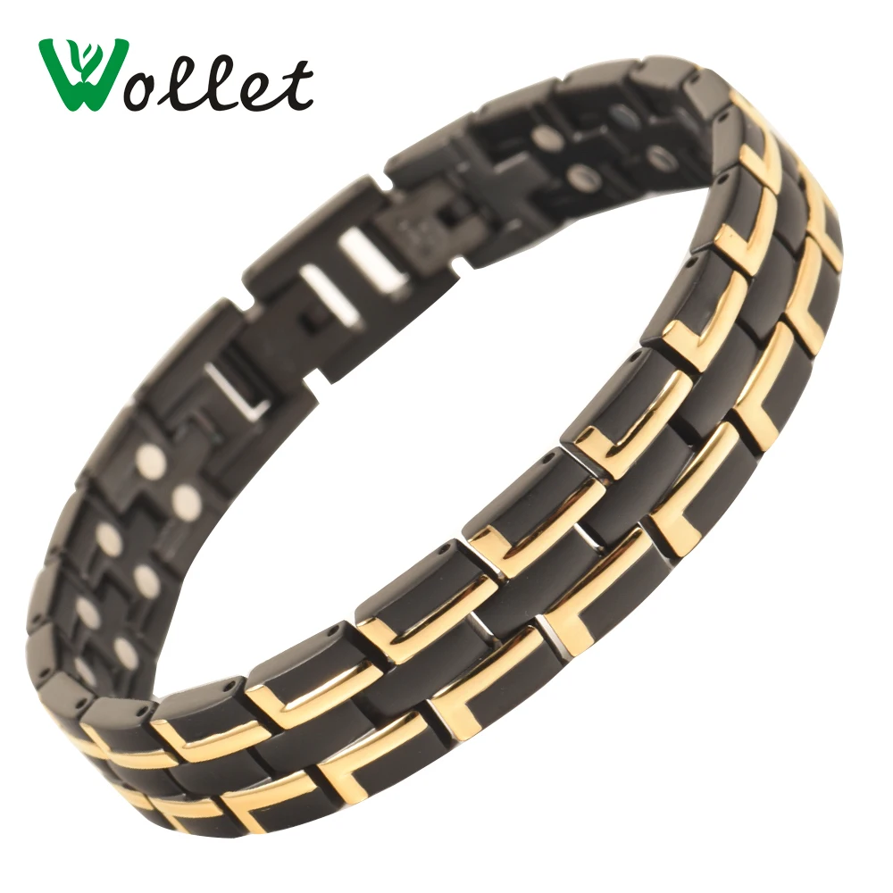 

Wollet Jewelry Two Row Magnets Stainless Steel Magnetic Bracelet Bangle For Women Men Black Gold Color Health Care Healing