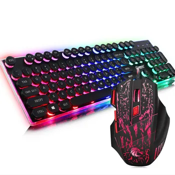 

USB Wired Backlit Gaming Keyboard with Mouse Set 104 Retro Steampunk Keycap Computer Keyboard Laptop Notebook Desktop Keyboards