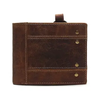 

QIANXILU Cow Leather Men Wallets with Coin Pocket Vintage Male Purse Function Brown Genuine Leather Men Wallet with Interior Key