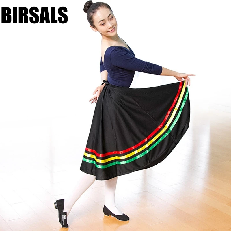 Adult Character Skirt black Long Character Dance Skirt Girls Black Colorful Ballet Long dress for Children