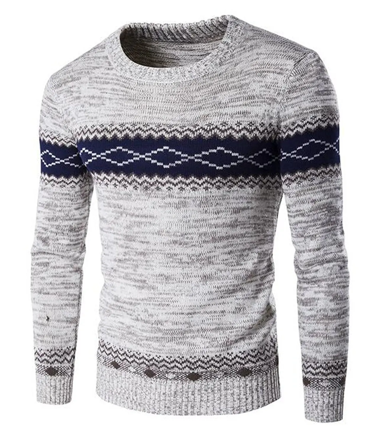 Abetteric Men's British Style Pattern Print Slim Fit Pullover Sweater