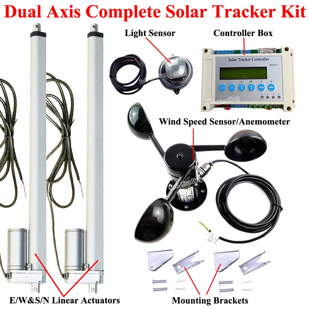 Полный двойной оси солнечного слежения трекер W/2*1"(Восток-западный и юго-северный) линейный привод двигатель W/ЖК-контроллер W/анемометр