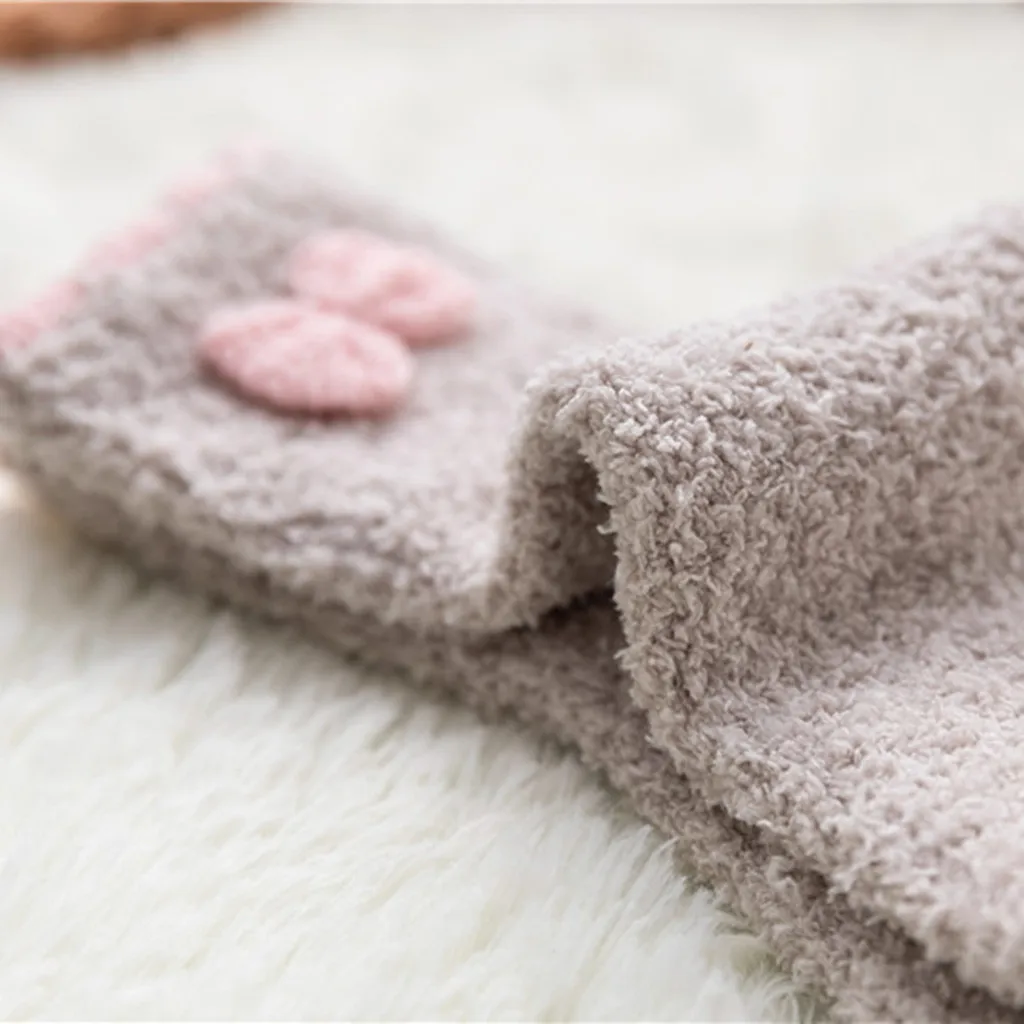 Женские мягкие теплые носки Calcetines Mujer Флисовые Тапочки с бантиком большие