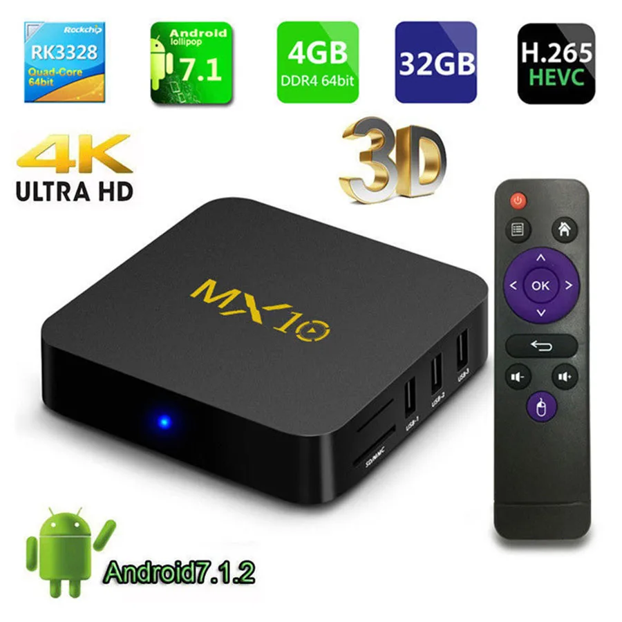 

MX 10 TV BOX Android 9.0 mx10 4GB DDR4 32GB/64GB RK3328 Quad Core KD18.0 4K 2.4GHz WIFI USB 3.0