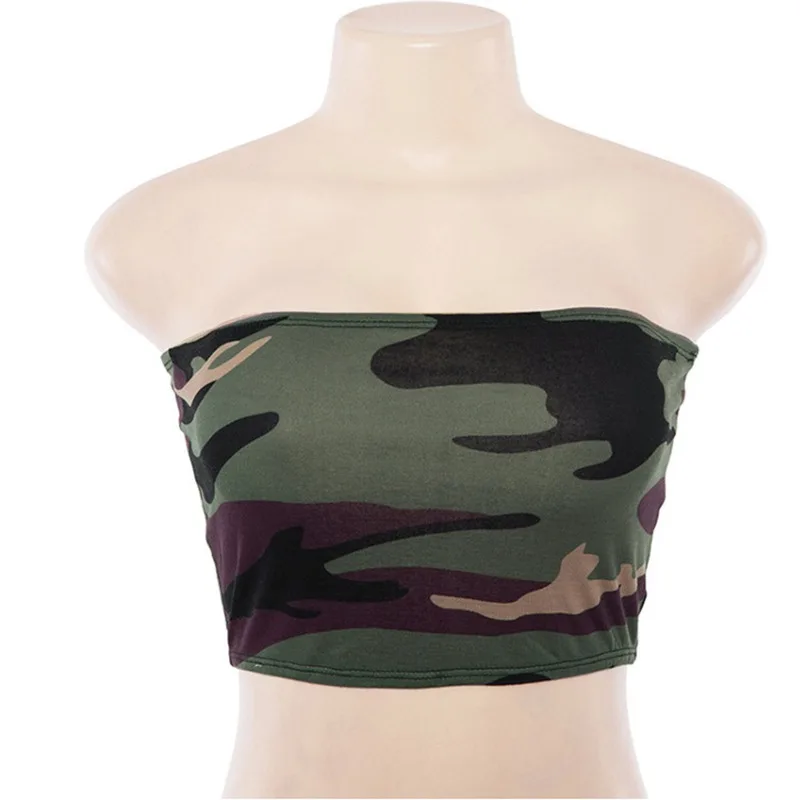 Fashion Strapless Top Camouflage Womens Tube Tops Sexy Bandeau Boob Ladies Summer Tops Sexy Backless Tube Tops - Цвет: Зеленый