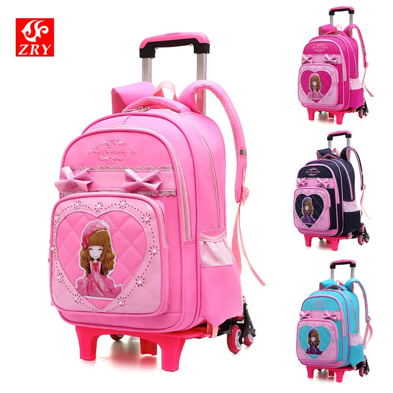 

Hot style 2/6 wheels student trolley schoolbag/fashion shoulder casual bag/cartoon zipper removable backpack/boy girl bookbag