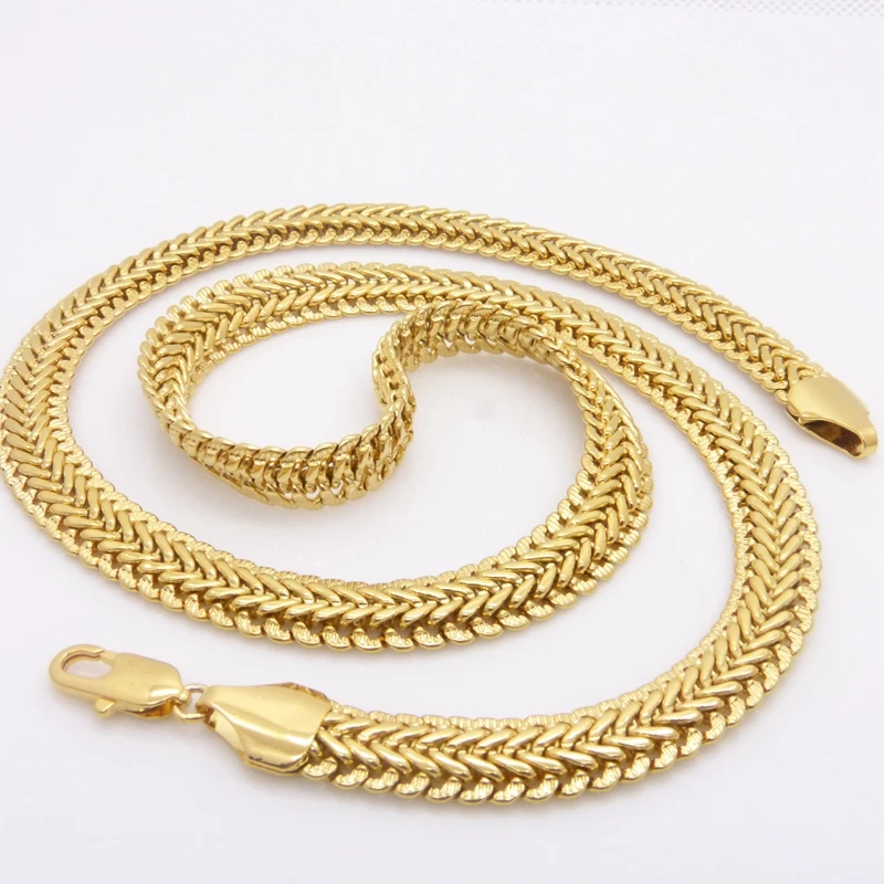 Wide Solid Herringbone Chain Yellow Gold Filled Mens Necklace Chain