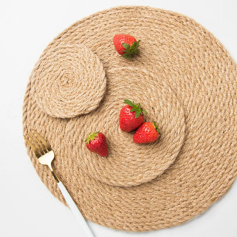 

Creative Pure Line Handmade Coaster Cup Mats Pads Heat-insulated Non-Slip Brown Coasters Simple Natural Home Decoration 1PCS