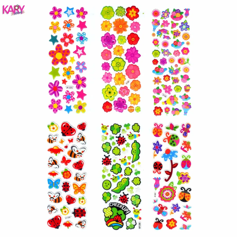 

6 Sheets/lot Colorful Cute Flowers Bean Garden Scrapbooking Emoji Reward Kids Toys Bubble Puffy Stickers Factory Direct Sales 27