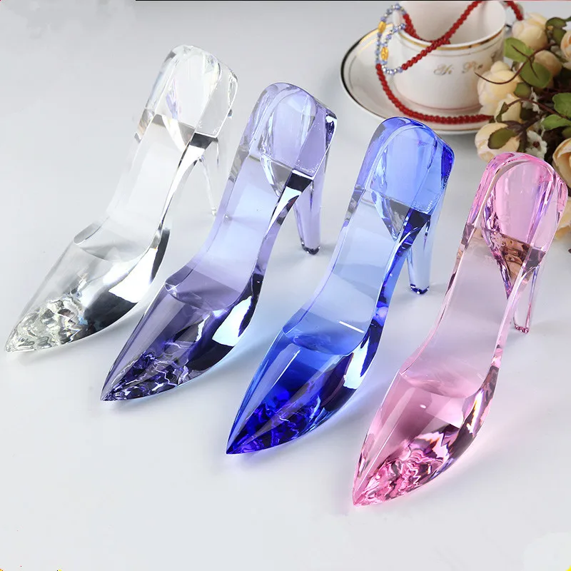 Миниатюрная стеклянная обувь на высоком каблуке с кристаллами романтический